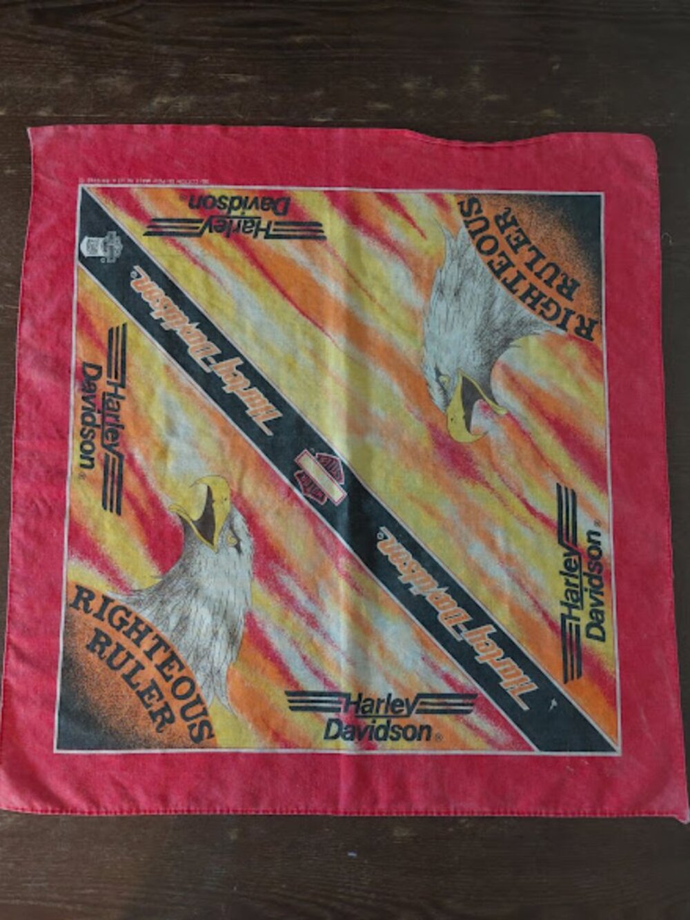 Vintage 80's Harley Davidson 3-D Emblem Sunset/Eagle "Righteous Ruler" Bandana